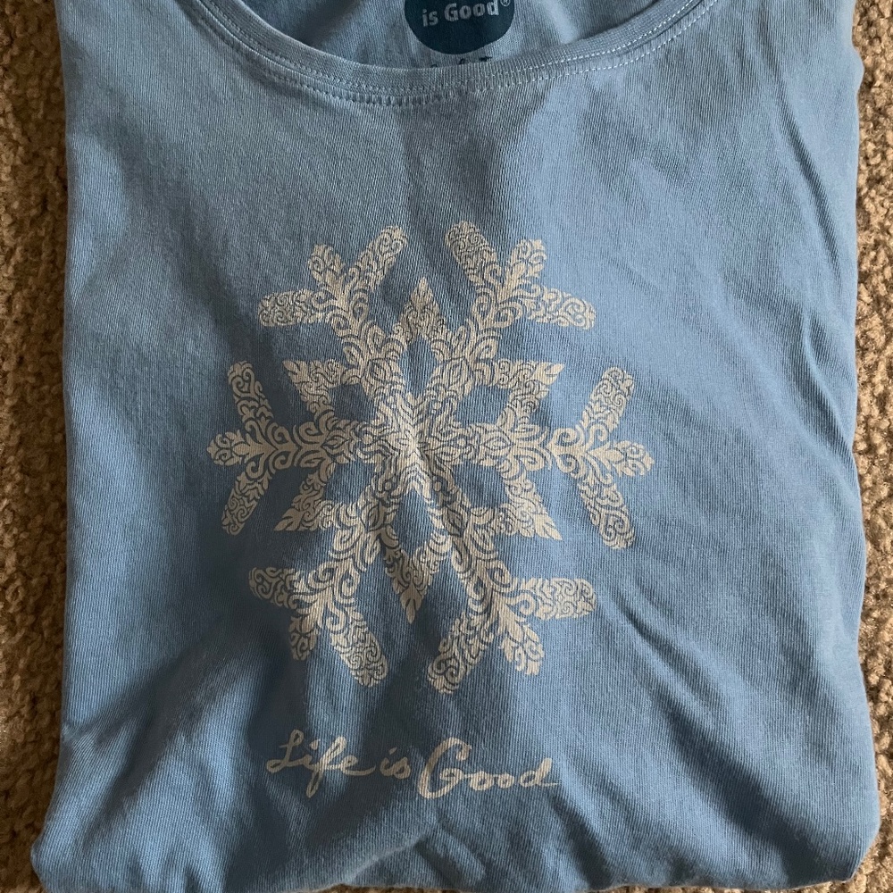 NWOT Life is Good | Women's Light Blue Long Sleeve Graphic T Shirt Size XXL